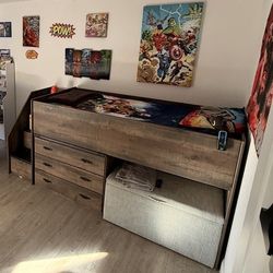 Kids Twin  loft bed with dresser and bookshelf