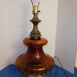 1972 EF & EF Industries Inc MCM Amber Glass Table Lamp, 30" Tall