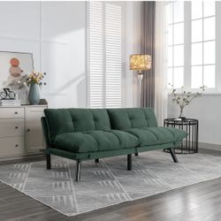 Green Modern Convertible Sofa Set, 2 Seater, Velvet, Metal Frame, Memory Foam, Living Room & Bedroom