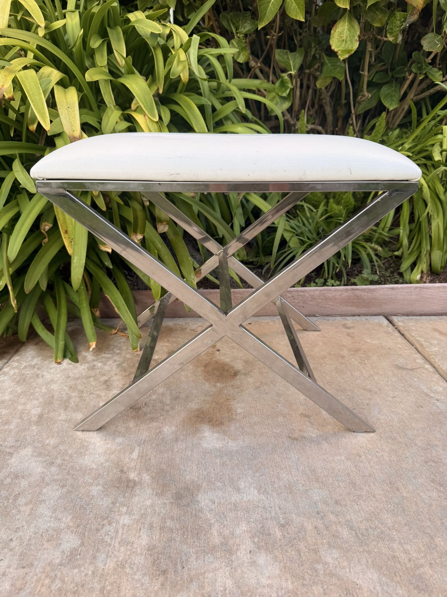 Small White Faux leather Bench 