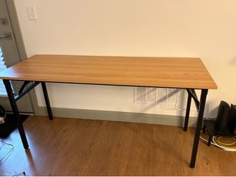 62” Folding Computer Desk - Teak Wood Finish - Excellent Condition