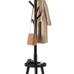 GREENSTELL Coat Rack with 8 Hooks, Wooden Coat Rack Freestanding with Shelf, Coat Tree with 4 Height Options 50.5"-72.6", Coat Hanger Stand for Bags, 