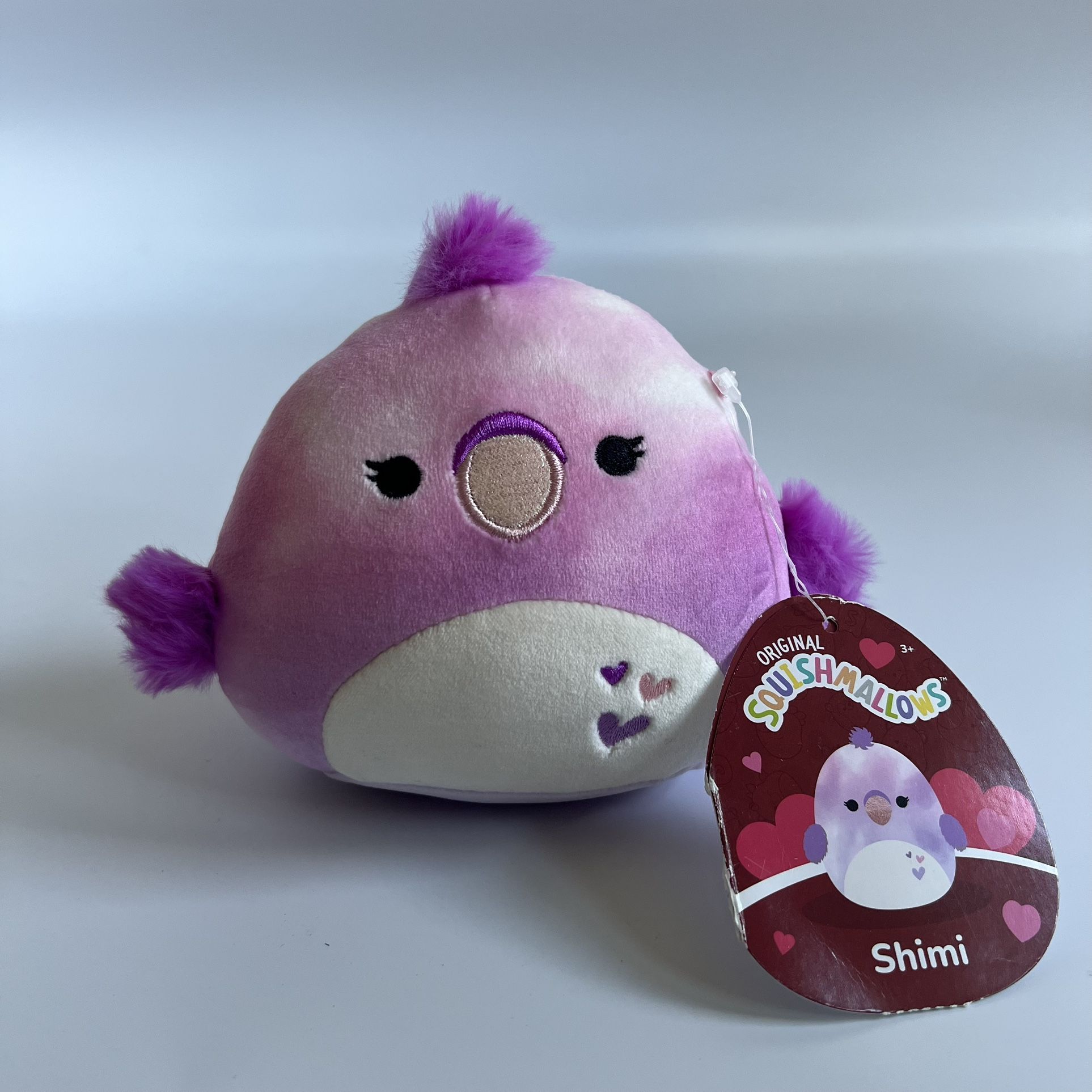 Kellytoy Squishmallows Valentine's Day Purple Watercolor Hearts Bird 5" Shimi Plush