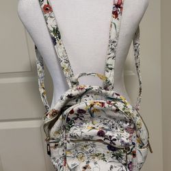 Butterfly Floral Backpack Purse Cream Vegan Faux Leather Small/Medium 