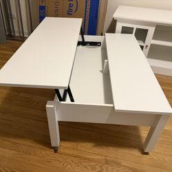 IKEA TRULSTORP Coffee Table with Storage and Lift Top White Wood, with added wheels