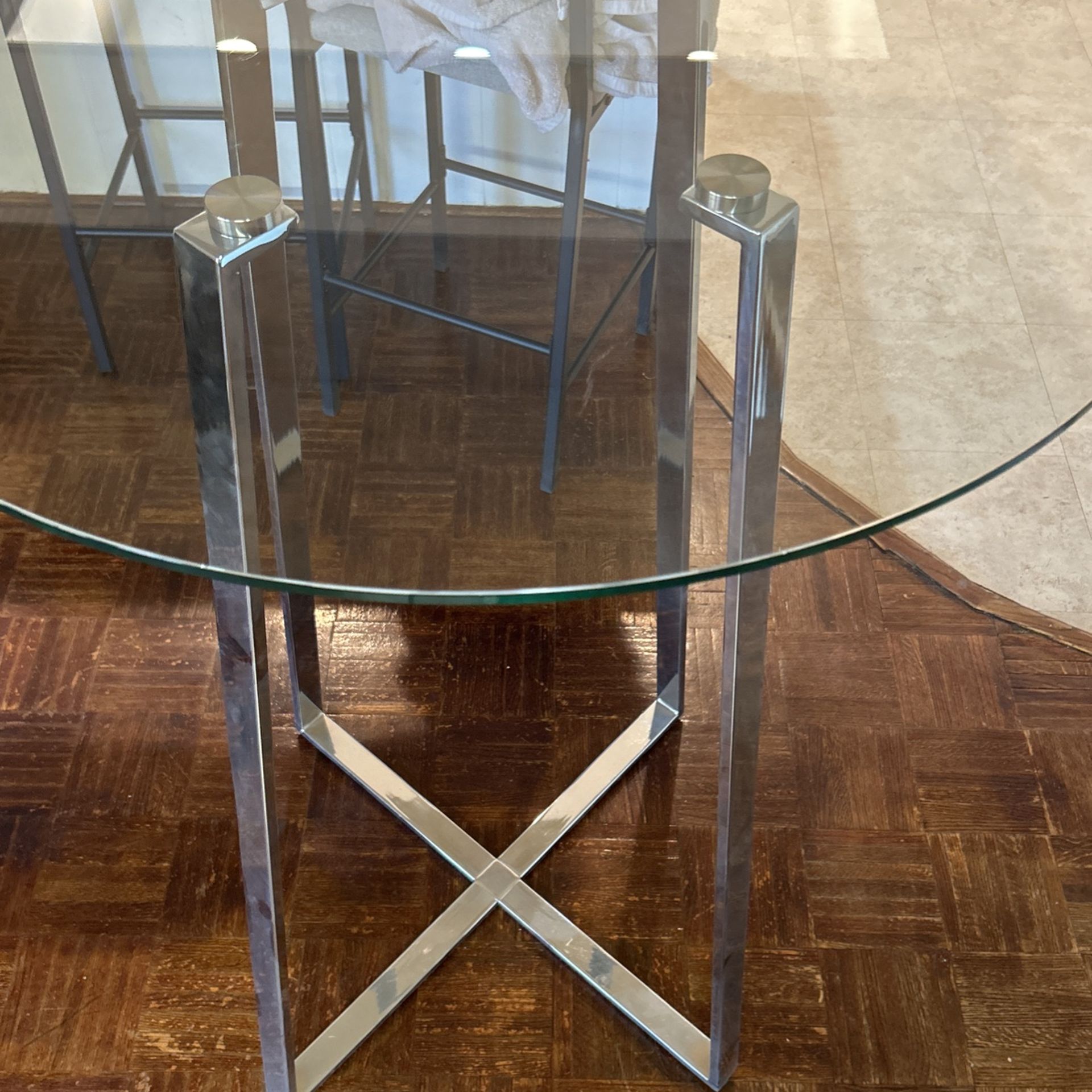 Tall Bar Height Table - Glass/Chrome, Cocktail Party Kitchen Furniture