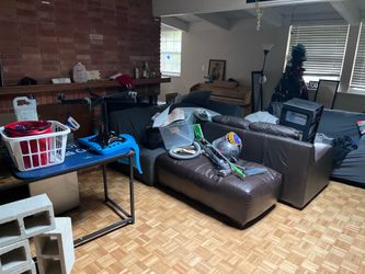 Dresser, couches, tables, skateboards