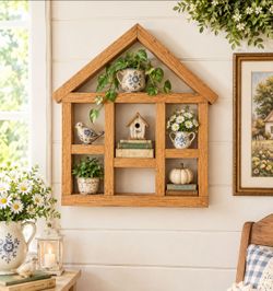 Vintage House Silhouette Shadow Box Rustic Cottagecore Trinket Wall Shelf