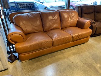 Camel Colored Leather Three Seater Couch