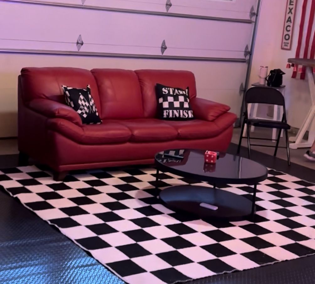 Real  Leather  Red Couch
