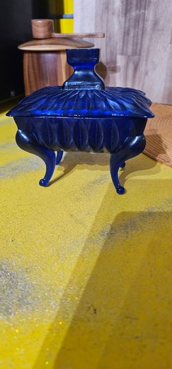 Vintage Colbolt Blue Rectangle Footed Trinket Dish