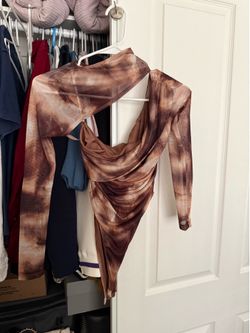 Brown Mesh Ruched Bodysuit – XS