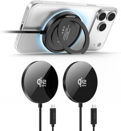 2 Pack 25W Magnetic Wireless Charger, Qi2.2 Fast Wireless Charging Pads with Kickstand
