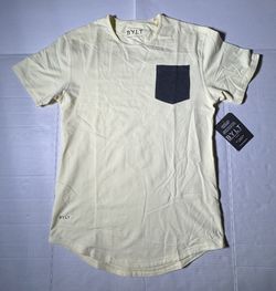NWT Defect Last Photo Marks I have not tried to remove marks BYLT  Drop Cut S/S LUX  Pocket T Shirt  Light Yellow Dark Gray Men  Size Small