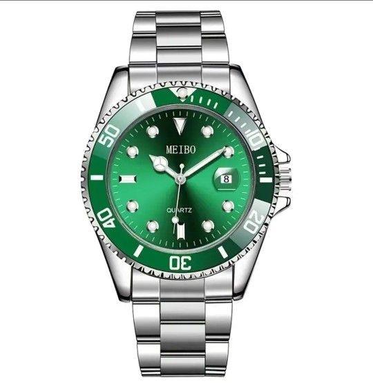 Mens Stainless Steel Watch Green Classic Luxury Casual Analog Date Quartz Wrist watch