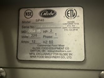Commercial 40qt  Globe Food Equipment  SP40  mixer