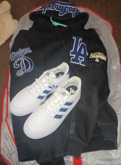 DODGERS 2020 WORLD SERIES HOODIE SZ LARGE ADIDAS BREAK NET 2.0 SIZE 9.5 MENS NWT BOTH $60.00