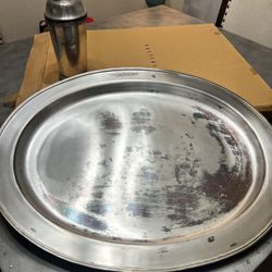Silver Pottery Barn Serving Tray and Cocktail Mixer