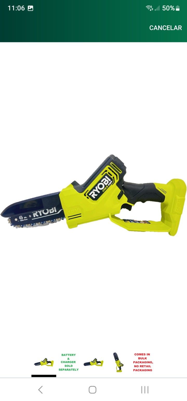 RYOBI ONE+ HP P25013 18V P25013 6-Inch Compact Mini Pruning Chainsaw (Tool Only)