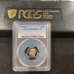 1994 S Perfect Graded Roosevelt Dime Graded At PR70 With A Deep Cameo 12-11