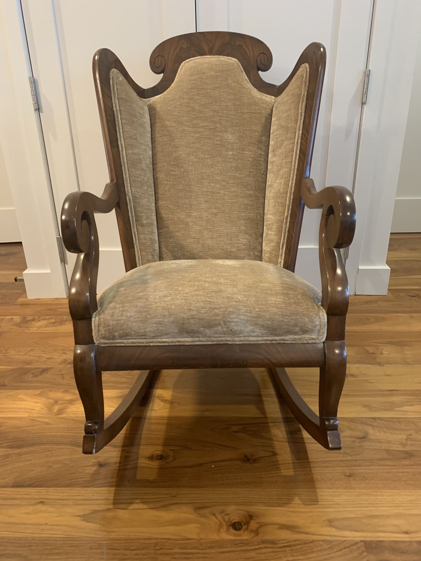 Solid Walnut Antique Rocking Chair - Newly Upholstered