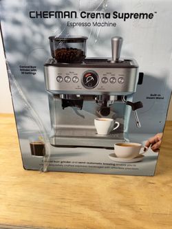 Chefman Máquina de Espresso Crema Supreme con Molinillo de Muelas Cónicas у Varilla de Vapor, Acero Inoxidable