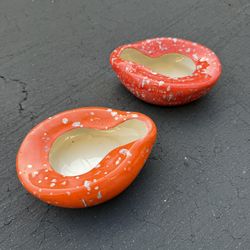Vintage 70s Lava Glaze Orange Bed Pan Ashtray Trinket Dish Ceramic Set of 2