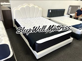New Queen bed frame with mattress.