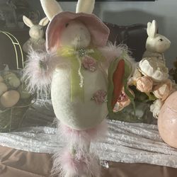 Easter Decoration: Beautiful Fabric Easter Bunny with a feathered tutu