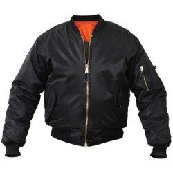 Rothco MA-1 Military Flight Jacket Black Men’s Orange Liner Navy Air Force Bomber Large