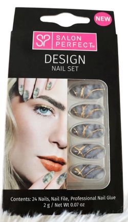 Salon Perfect Design Nail Set Gray Marble Gold Vein 24 Nails Glue File NEW
Uñas Salon Perfect Mármol Gris Dorado 24 Uñas Pegamento Lima