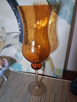 Tall Amber Yellow Glass Vase