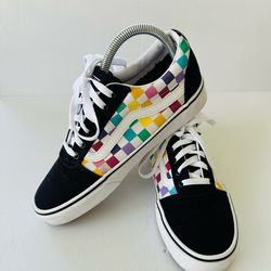 Vans Womens Multicolor Checkered Lace Up Old Skool Sneakers Size 8.5