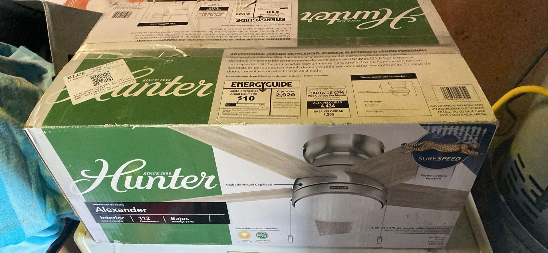 Hunter Alexander 44 Inch brushed Nickel Ceiling Fan new