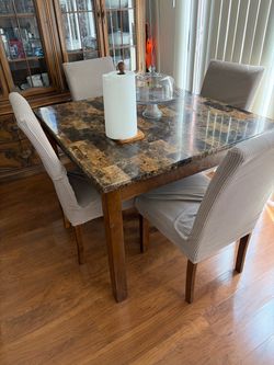 Marble Top Dining Table with 4 Chairsd