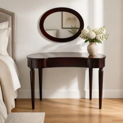 Dark Wood Kidney-Shaped Vanity Desk