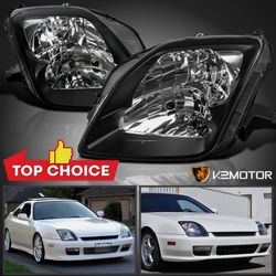Black Fits 1(contact info removed) Honda Prelude Headlights Head Lamps Replacement Left+Right