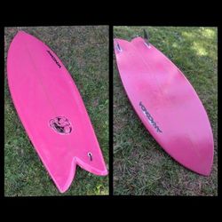 ⭐$300 5'5 Pretty Hot Pink Twin Fin Fish Fins Included Anaconda Shortboard Surfboard 