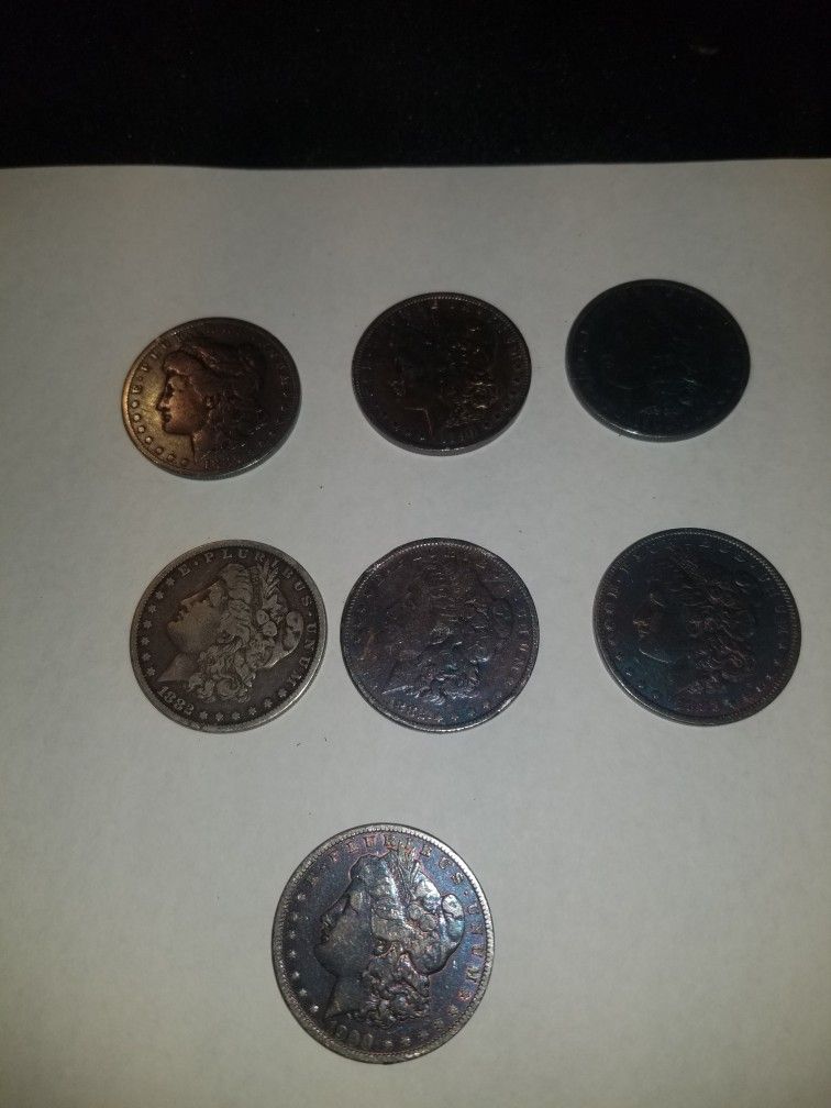 Morgan silver Dollars Tonned Blue And Purple 1880s To 1900
