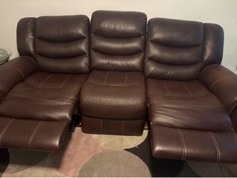 Brown Leather Sofa & Love Seat Set