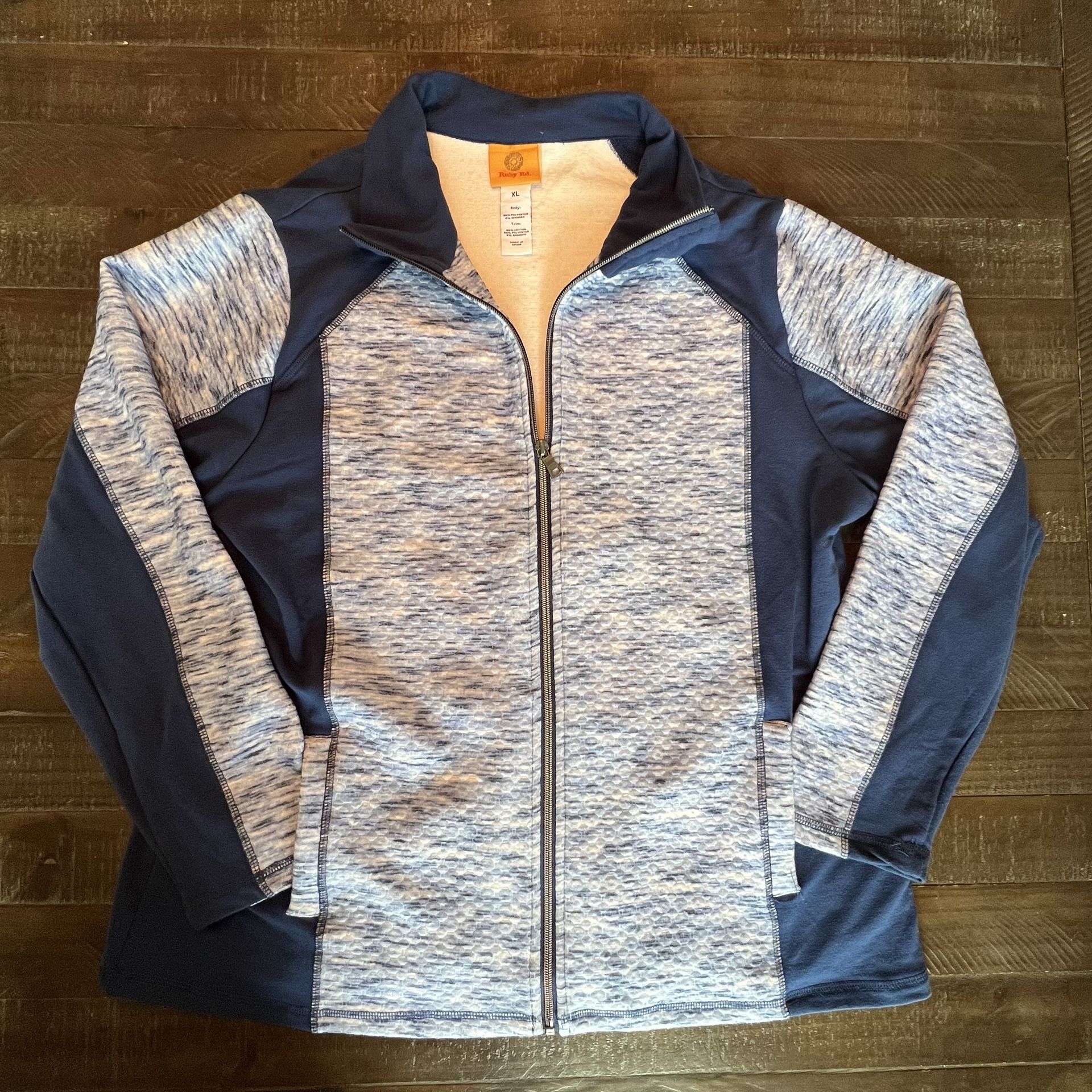 Ruby Rd. Women’s Zippered Jersey Jacket Size XL Navy Blue And Gray