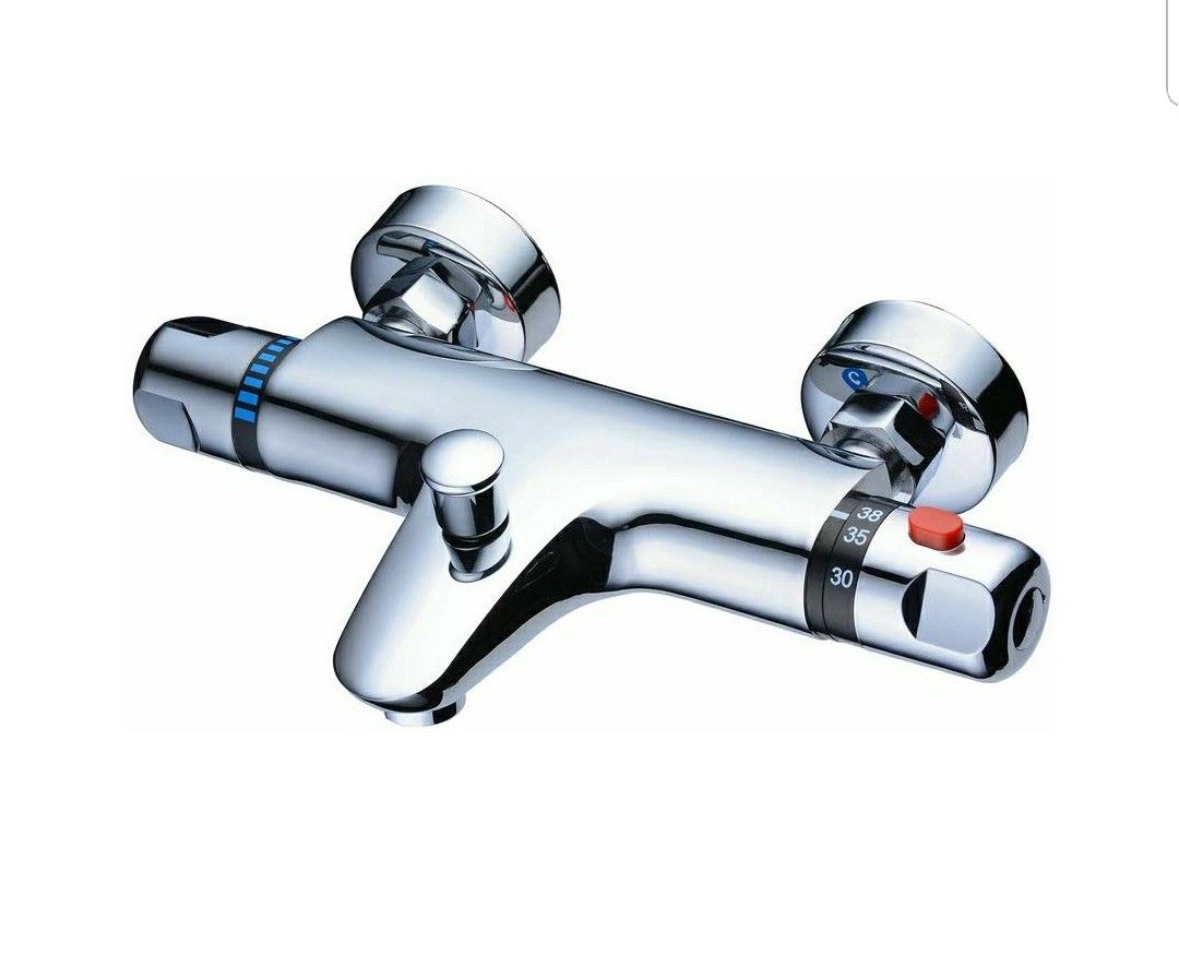 Beelee Thermostatic Bathroom Shower Faucet Showering Mixer Wall Mount, Polished Chrome Hot Cold Water Mixer Constant