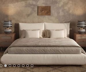 Cream Upcycled Performance Linen Bed (T) Queen $799 E King $899 FREE LOCAL DELIVERY