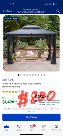 allen + roth 10-ft x 12-ft Hardtop Roof Steel Gazebo (Screen Included) display all parts complete only missing some screws