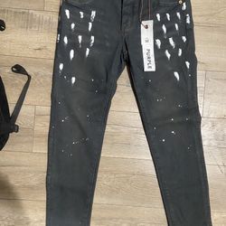 Purple Brand Jeans Slim Fit Black Denim Jeans Painted Splattered 