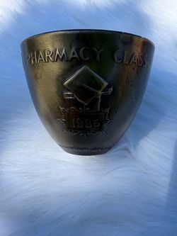 Metal Mortar & Pestle Set w/ Bowl, Black Graduation Pattern Pharmacy Class 1986