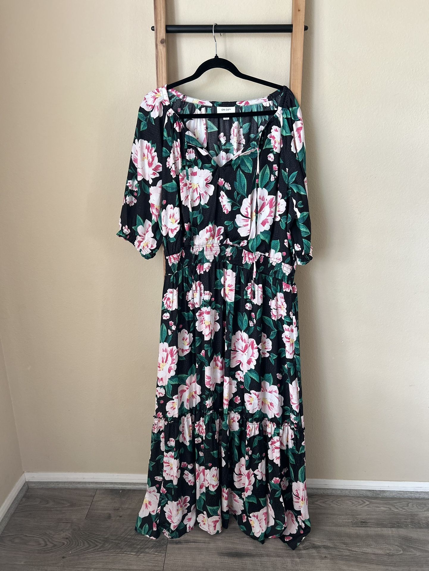 on 34th black floral maxi dress