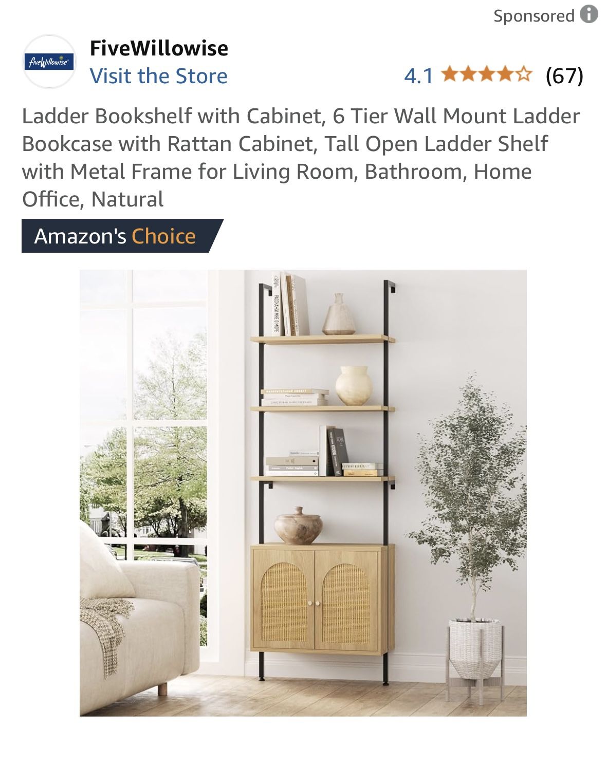 Brand new in the box ladder shelf with metal frame and rattan cabinet