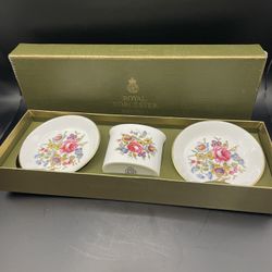 VTG Royal Worcester Fine Bone China 3-pc Floral Set -England - Original Box