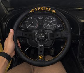 Vertex Steering Wheel Black Leather Gold Stitch